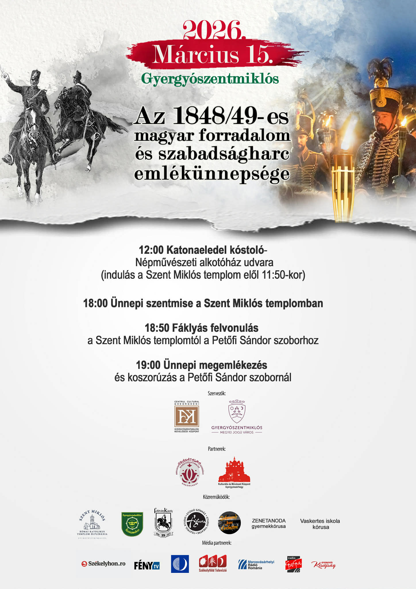 Bandériumgulyással, zenével és fáklyás felvonulással emlékeznek március 15-re